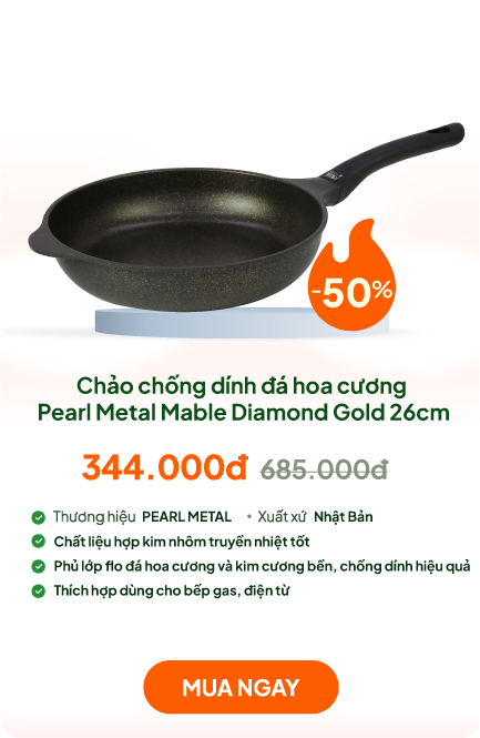 Chảo chống dính đá hoa cương Pearl Metal Mable Diamond Gold 26cm